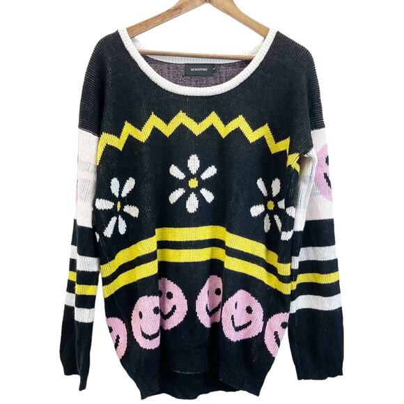 Minkpink Oversized Sweater Womens S Happy Place All Smiles Daisy Quirky Twee Art - Picture 1 of 8